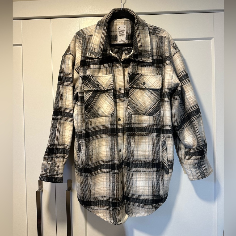 Black and Cream Plaid Flannel Shacket